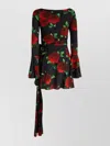 Magda Butrym Black Flared Mini-dress With Floral Print All-over In Viscose Woman