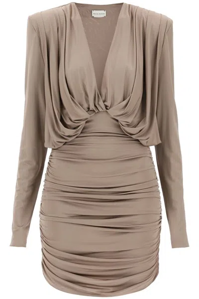 Magda Butrym Plunge Draped Minidress In Beige