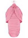 Magda Butrym Mini Pink Dress With Cape And Rose Patch In Stretch Polyamide Woman In Pink