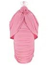 Magda Butrym Mini Pink Dress With Cape And Rose Patch In Stretch Polyamide Woman In Pink