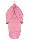 Magda Butrym Mini Pink Dress With Cape And Rose Patch In Stretch Polyamide Woman