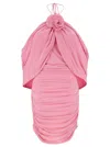 Magda Butrym Mini Pink Dress With Cape And Rose Patch In Stretch Polyamide Woman In Pink