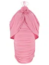 Magda Butrym Mini Pink Dress With Cape And Rose Patch In Stretch Polyamide Woman In Multicolor