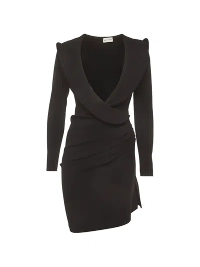 Pre-owned Magda Butrym Mini Ruched Wrap-effect Dress In Black