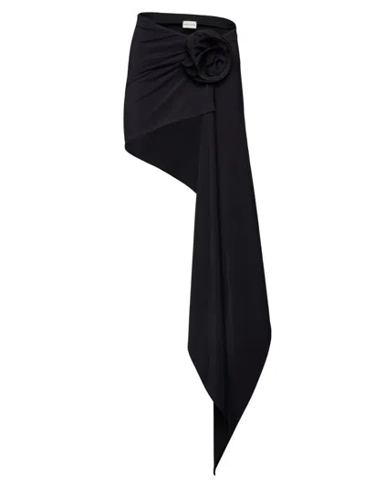 Magda Butrym Mini Skirt With Drape And Floral Applique In Black
