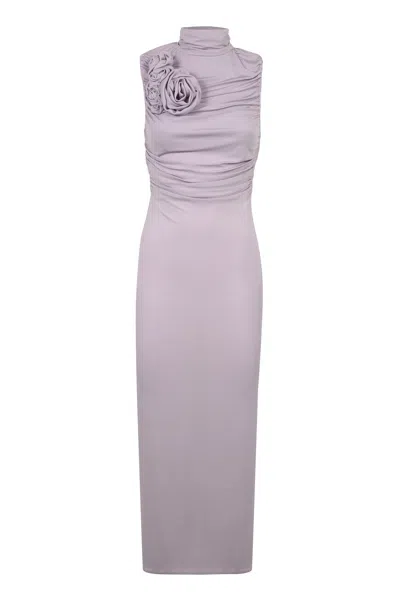 Magda Butrym Mini T-shirt Dress With Decorative Flowers In Gray