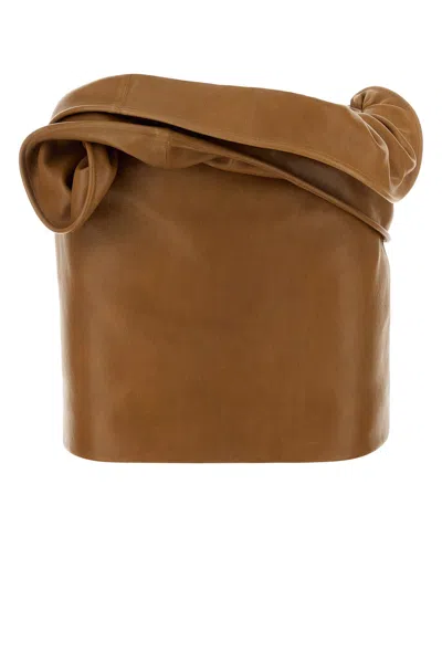 Magda Butrym Ss26 Leather Draped Mini Skirt In Brown