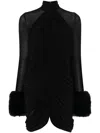 Magda Butrym Gathered Faux Fur-trimmed Mesh Minidress In Black