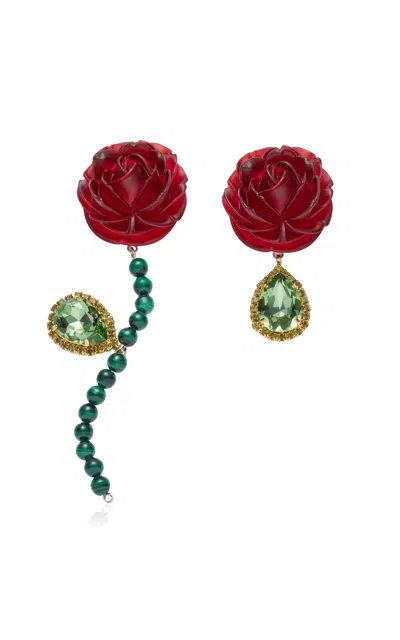 Magda Butrym Mismatch Roses Resin And Crystal Earrings In Red