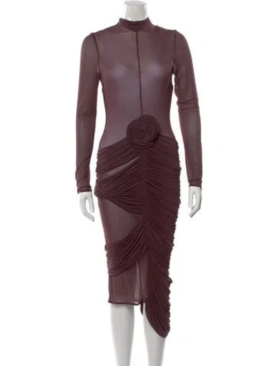Pre-owned Magda Butrym Mock Neck Midi Length Dress In Brown