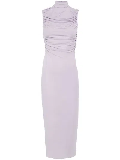 Magda Butrym Mock-neck Ruched Midi Dress In Purple