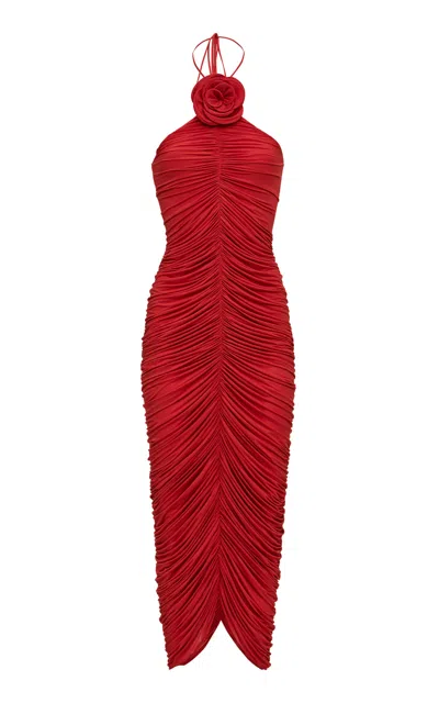 Magda Butrym Ruched Halterneck Flower Dress In Red