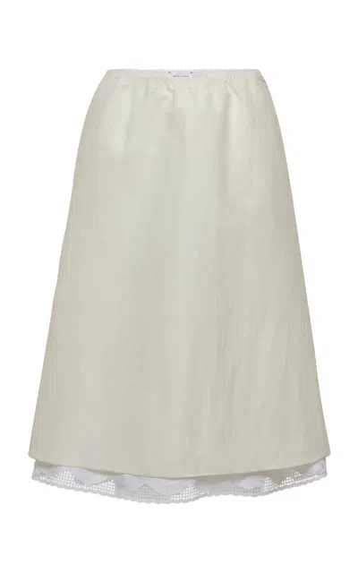 Magda Butrym Lace-trimmed Silk-blend Midi Skirt In White