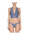 Magda Butrym Bikini Top With All Over Logo In Nude