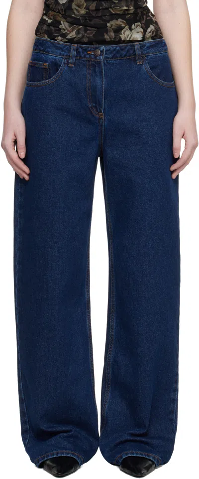Magda Butrym Navy Loose-leg Faded Jeans In Blue