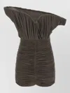 Magda Butrym Sculptural One-shoulder Mini Dress With Rose Petal Detail In Brown