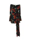 Magda Butrym Black Flared Mini-dress With Floral Print All-over In Viscose Woman In Black