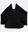 Magda Butrym Ruched Off-shoulder Top With Deep V-neck And Elegant Silhouette In Black