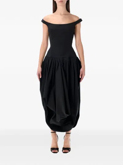 Magda Butrym Off-the-shoulder Silk-poplin Midi Dress In Black
