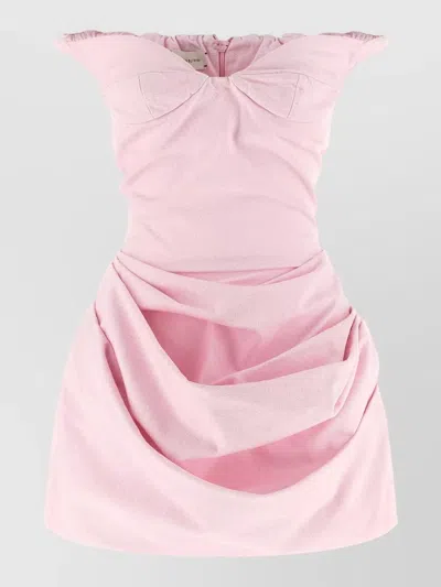 Magda Butrym Off Shoulder Ruffled Detail Midi Dress In Pink