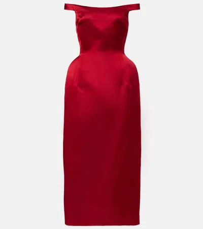Magda Butrym Off-shoulder Silk Satin Midi Dress In Red