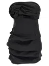 Magda Butrym Off-the-shoulder Black Mini Dress With Floral Accent In Black