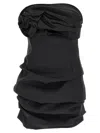 Magda Butrym Off-the-shoulder Black Mini Dress With Floral Accent In Black