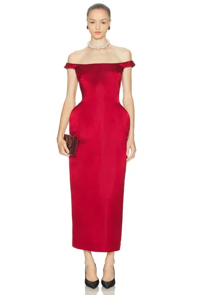 Magda Butrym Off The Shoulder Long Dress In Burgundy