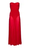 Magda Butrym Strapless Draped Jersey Long Dress In Red