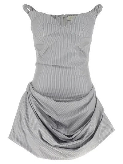 Magda Butrym Off-the-shoulder Mini Dress With Ruffled Straps In Gray