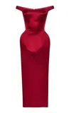 Magda Butrym Shoulder Neckline Fitted Midi Dress In Burgundy