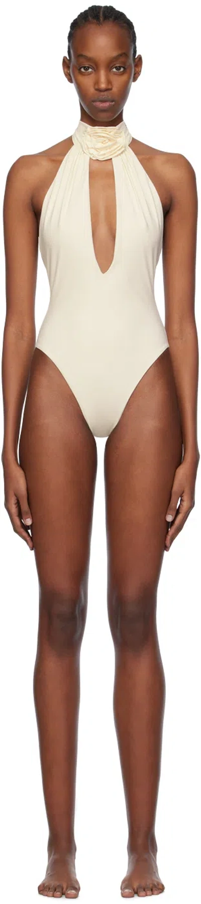 Magda Butrym Off-white Halterneck Swimsuit In Cream
