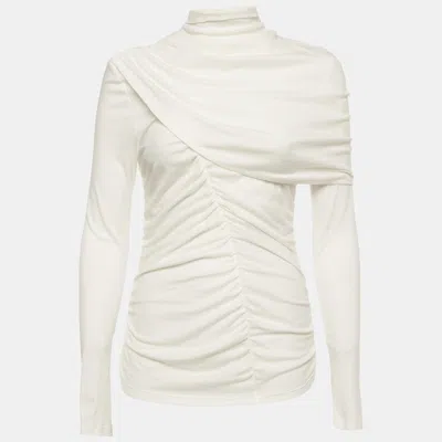 Pre-owned Magda Butrym Off White Jersey Draped Ruched Top M