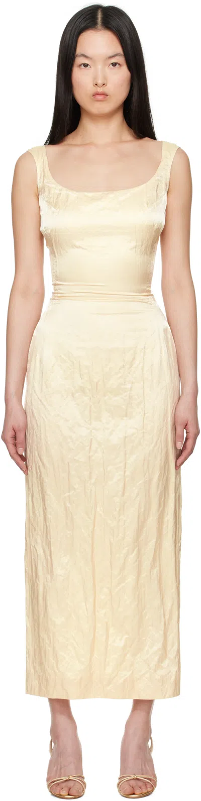 Magda Butrym Off-white Round Neck Midi Dress In Cream