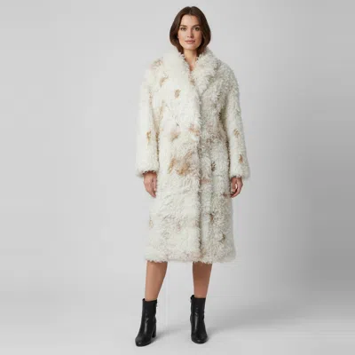 Pre-owned Magda Butrym Off White/brown Curly Shearling Belted Long Coat M