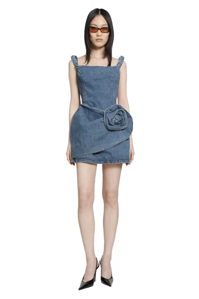 Magda Butrym Off-shoulder Denim Mini Dress In Blue