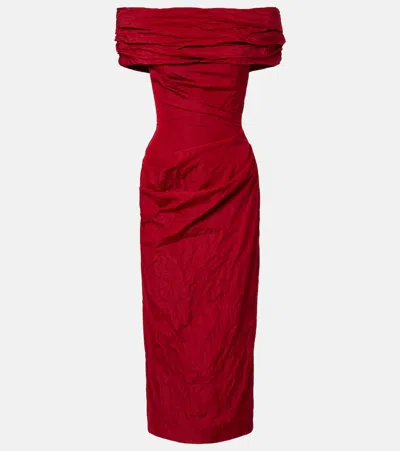 Magda Butrym Off-shoulder Draped Cotton-blend Midi Dress In Red