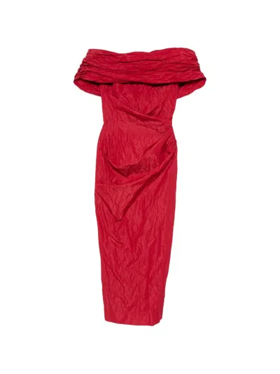 Magda Butrym Off-shoulder Draped Dress In Red