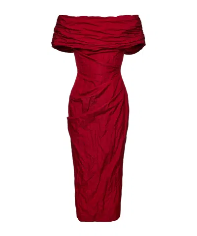 Magda Butrym Off-shoulder Draped Cotton-blend Midi Dress In Red