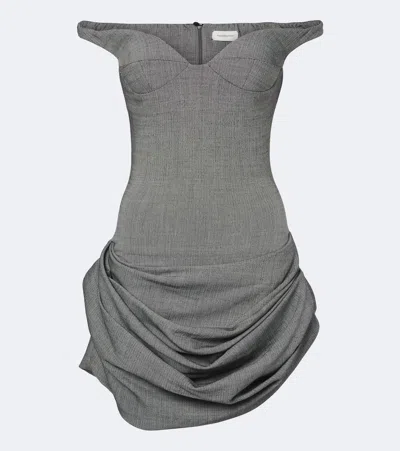 Magda Butrym Off-shoulder Herringbone Wool-blend Minidress In Gray