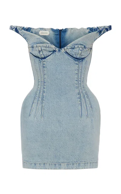 Magda Butrym Off-the-shoulder Denim Mini Dress In Brown