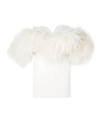 Magda Butrym Off-the-shoulder Feather-trimmed Silk-crepe Mini Dress In White