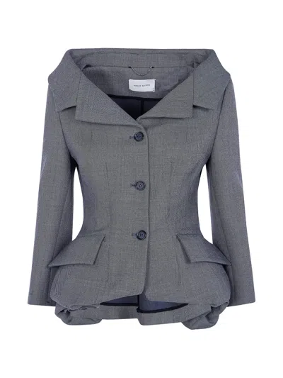 Magda Butrym Off-the-shoulder Peplum Blazer In Gray