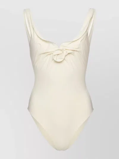 Magda Butrym One Piece Swimsuit Floral Knot Detail In White