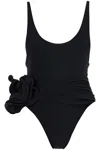 Magda Butrym One-piece Swimsuit With Applied Flower In Black (black)