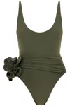 Magda Butrym One-piece Swimsuit With Applied Flower In Green