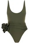 Magda Butrym One-piece Swimsuit With Applied Flower In Green (green)