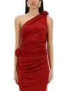 Magda Butrym Single Shouldered Ruched Top With Floral Detail In Red