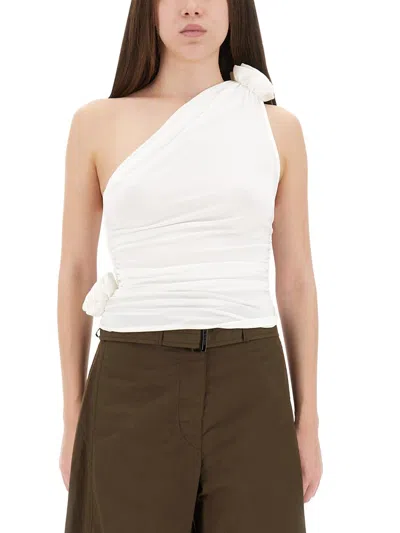 Magda Butrym One-shoulder Top With 3d Floral Applications In Neutral