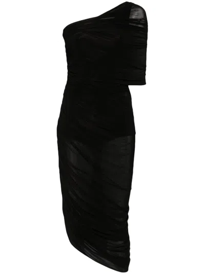 Magda Butrym Asymmetric Ruched Stretch-jersey Midi Dress In Black